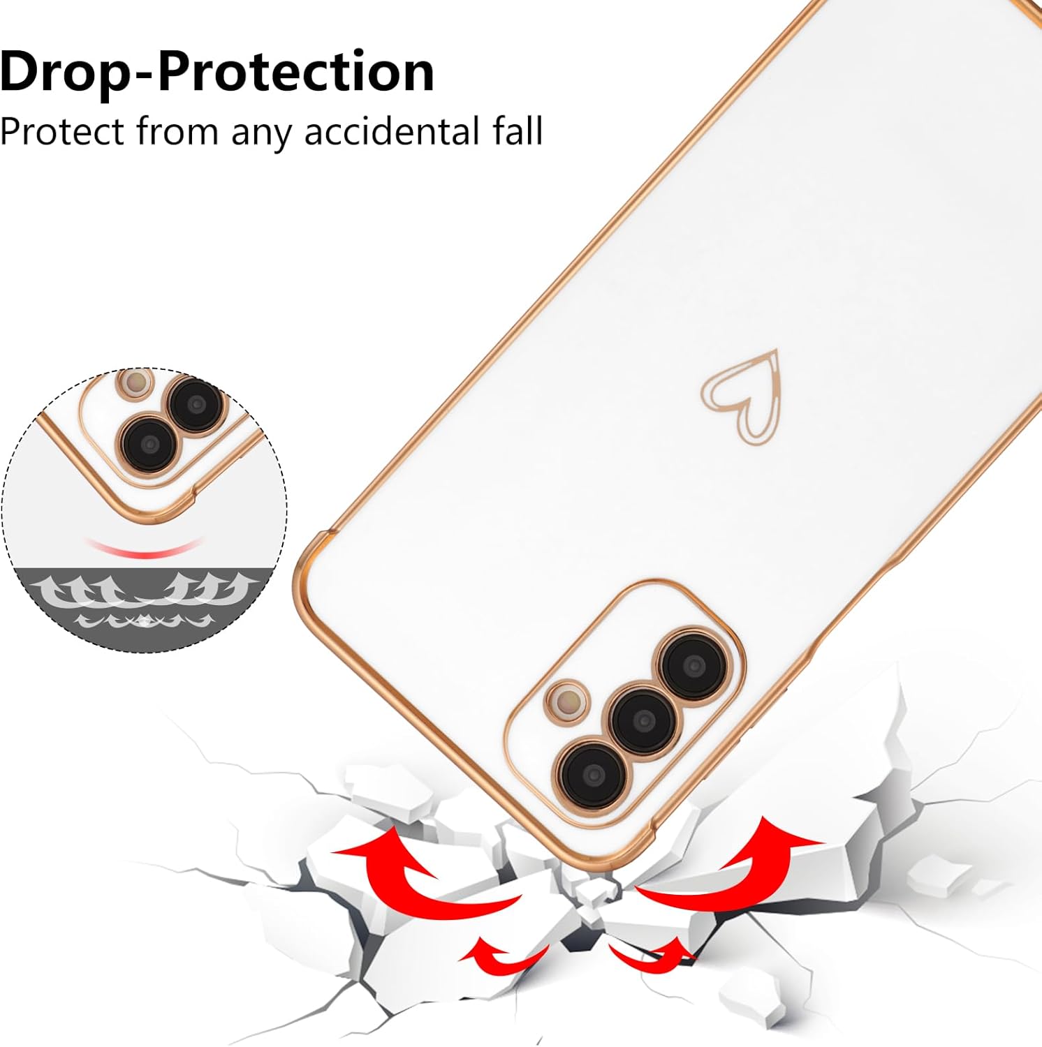 ZTOFERA Funda para Samsung Galaxy A54 5G, bonito borde chapado con patrón de corazones de amor con protección de lente de cámara, funda para Galaxy
