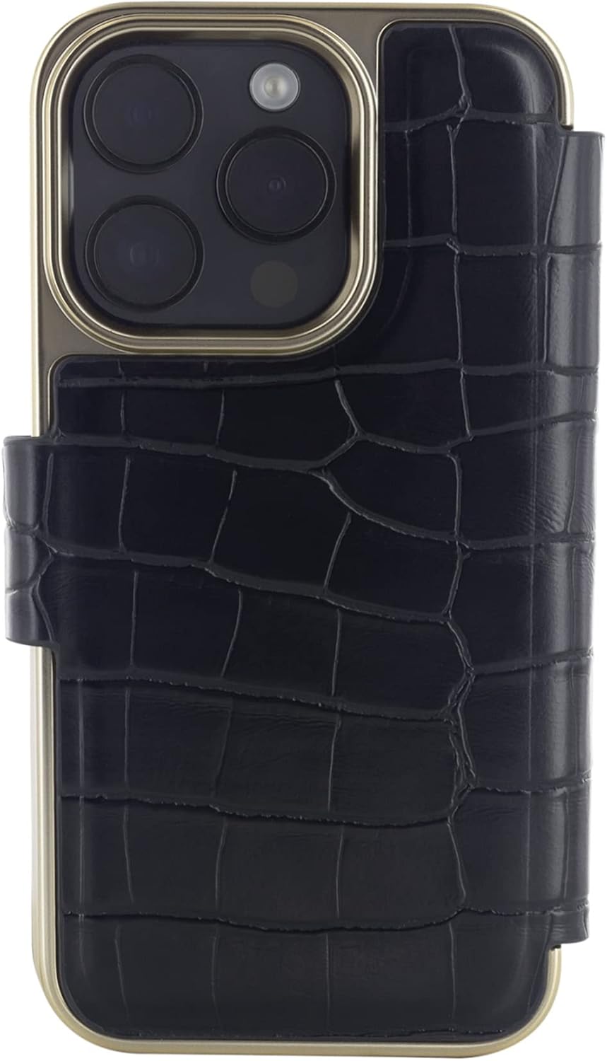 Ted Baker KHAILS Negro Croc doble ranura para tarjeta espejo Folio teléfono caso para iPhone 14 Pro Gold Shell