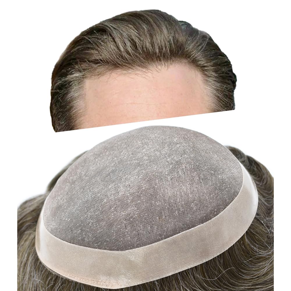 Tupé para hombres, piezas de pelo para hombres, pegadas de poliuretano alrededor de cinta fácil para hombre, tupé, negro, gris, marrón, rubio,