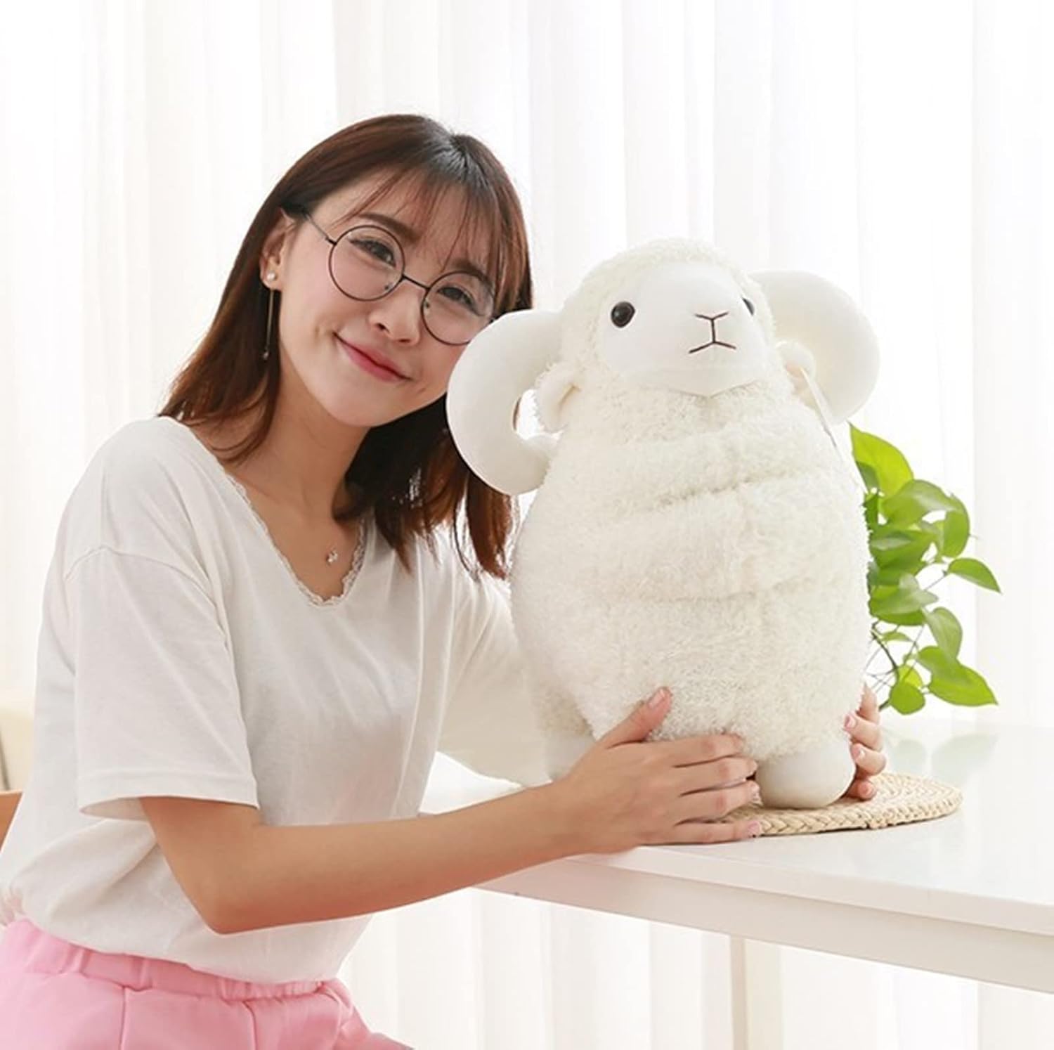 Animal de peluche de oveja de 15 pulgadas, peluche de oveja blanca suave y esponjoso, lindo regalo de peluche de animales de granja, juguete de