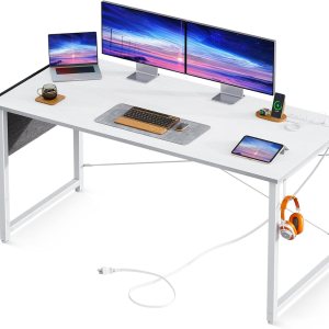 AODK Escritorio pequeño de 55 pulgadas para computadora con toma de corriente para espacios pequeños, oficina en casa, estudiantes, laptop, AODK Escritorio pequeño de 55 pulgadas para computadora con toma de corriente para espacios pequeños, oficina en casa, estudiantes, laptop,
