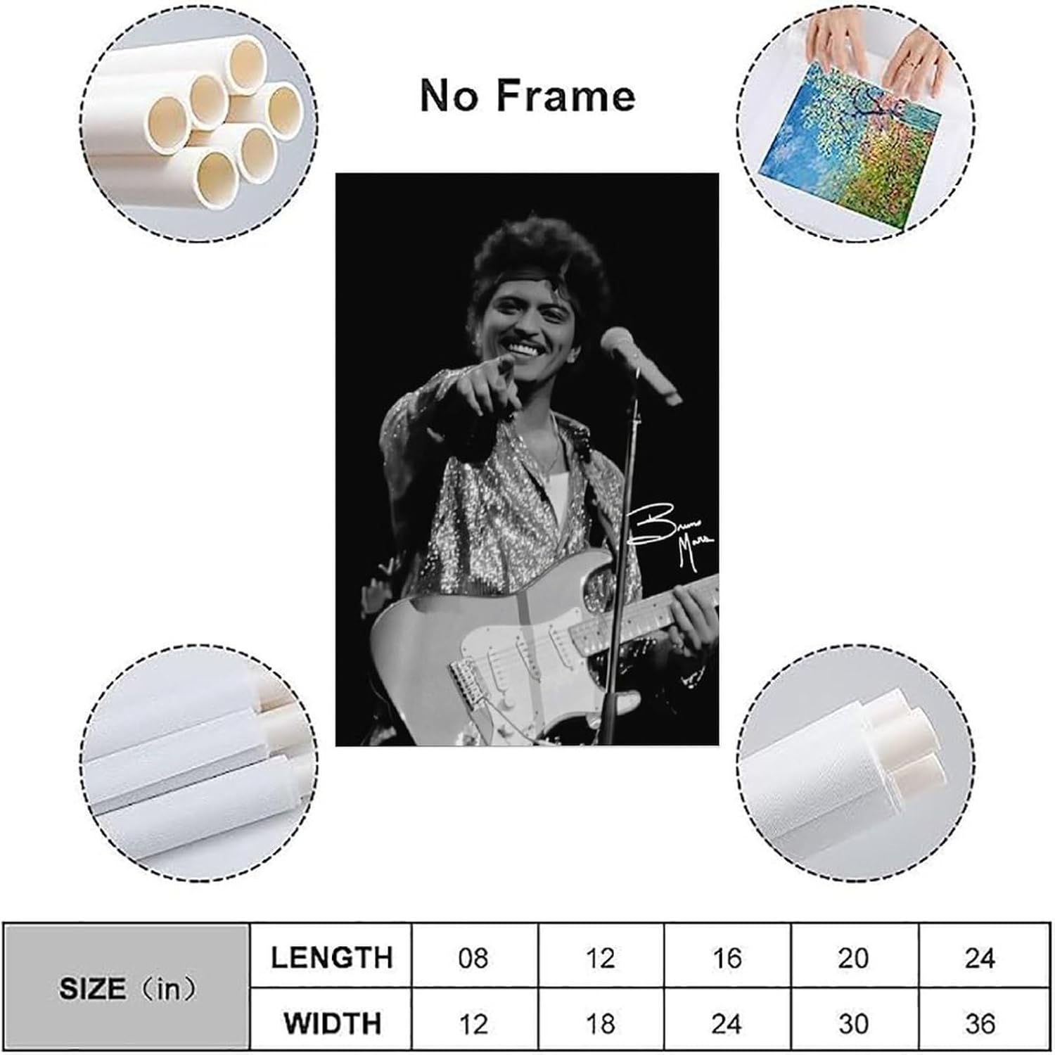 zykaa Póster en vivo de Bruno Mars Singer con portada de álbum de música, decoración de lienzo para dormitorio, póster artístico sin marco, 12 x 18