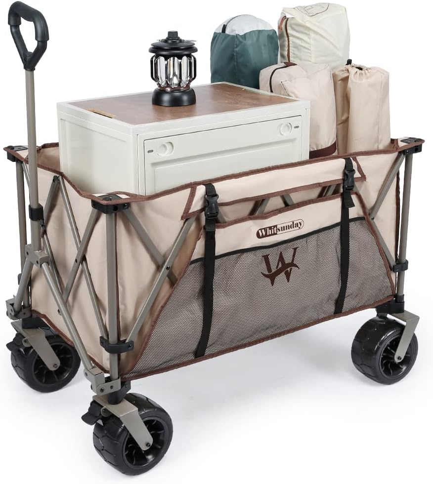 Carro plegable para exteriores, carrito plegable resistente para playa, carrito de jardín, con grandes ruedas de arena todo terreno para campamento,