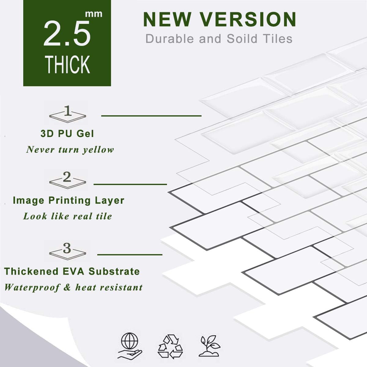 STICKGOO – 10 hojas de azulejos Peel and Stick de metro color blanco para placa de salpicaduras de cocina color blanco (diseño más grueso)