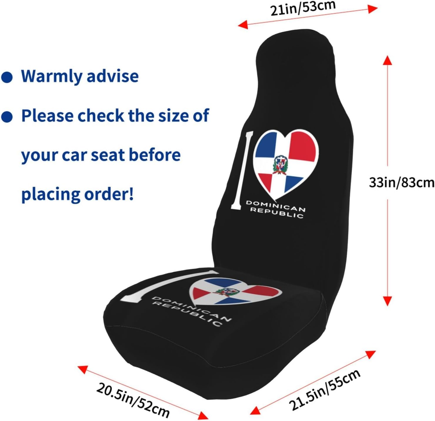 I Love – Juego completo de 2 fundas universales para asientos delanteros de automóvil de República Dominicana, se adapta a la mayoría de