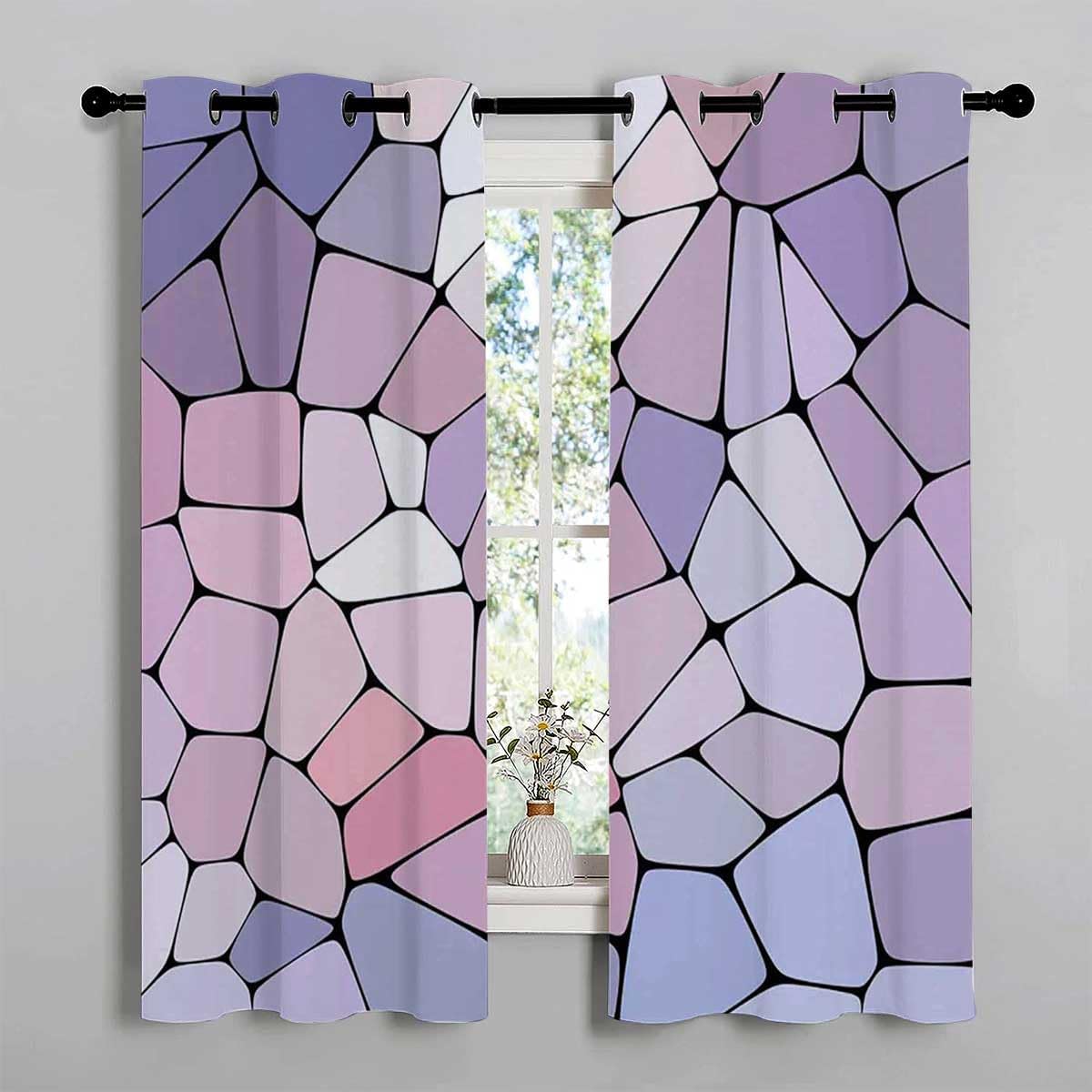 YANFENQI Paneles opacos, cortinas divisoras geométricas de mosaico rosa para Ventanas de Cuarto 85 pulgadas de ancho por 108 pulgadas de largo, 2