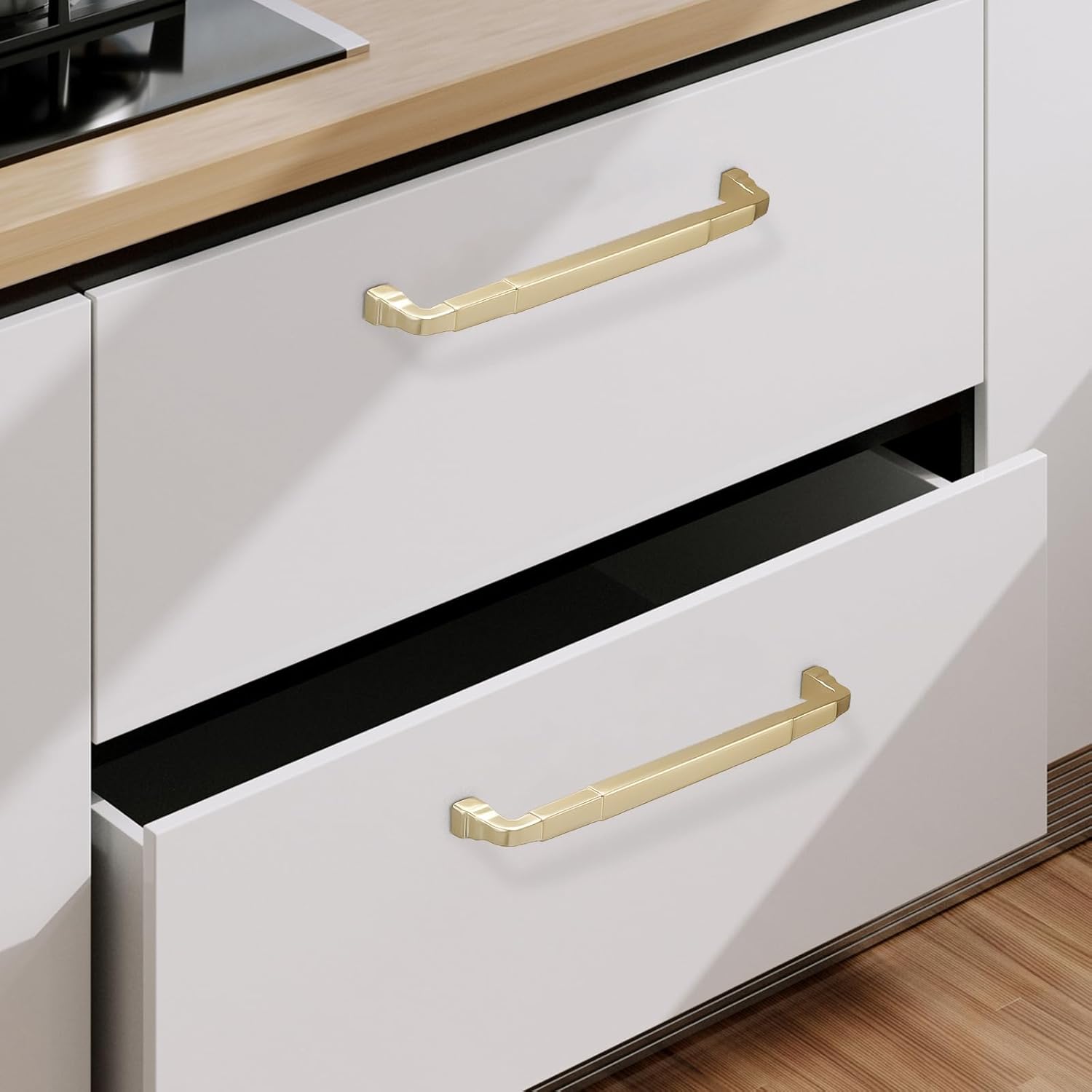 COTYKILEY Paquete de 10 manijas de gabinete de latón cepillado de 7.5 pulgadas (7.559 in) de color dorado, tiradores de gabinete de cocina, manijas