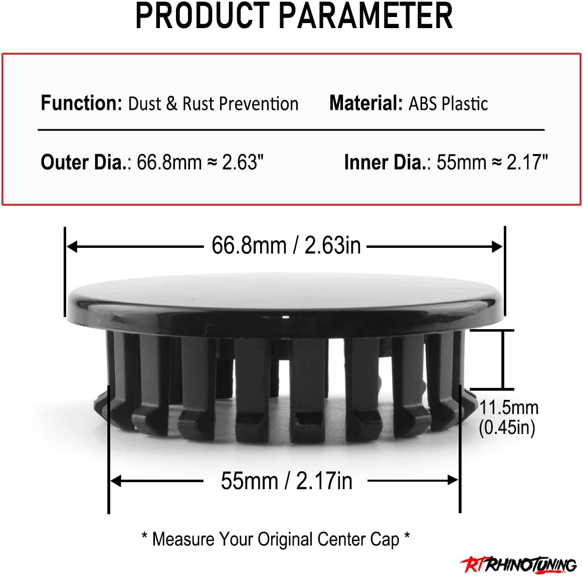 RTRHINOTUNING 4PCS OD67mm2.63in Wheel Center Caps Compatible with Colorado Corvette ATS XLR Acadia Verano ID55mm2.17in Black Hub Caps