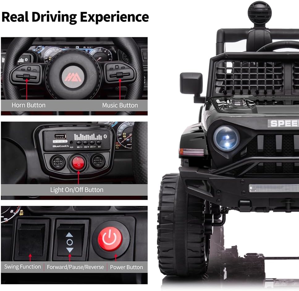 Coche de paseo para niños con batería de 12 V con control remoto, botón de arranque, botón oscilante, MP3, ruedas eléctricas, vehículos eléctricos,