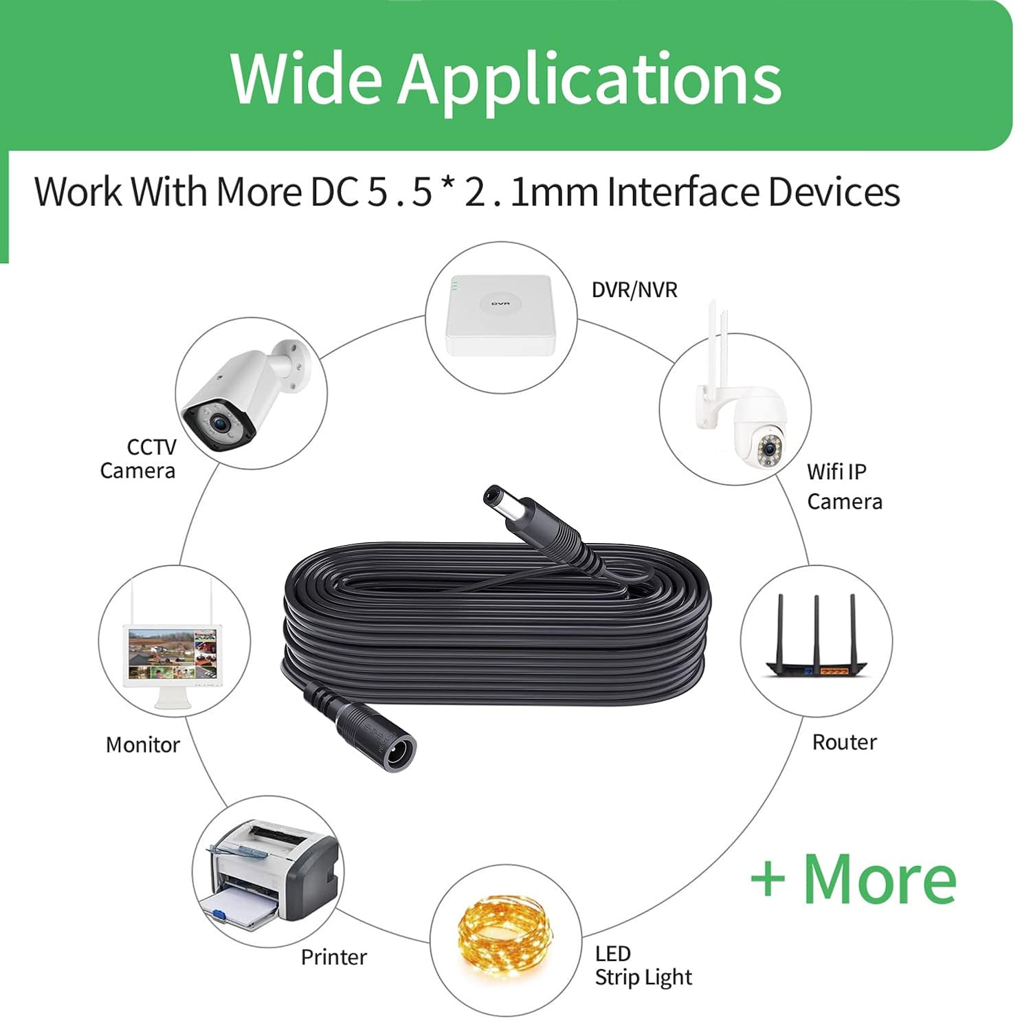 Security-01 3M – Cable de extensión de alimentación CC de 10 pies de 0.217 in x 0.083 in, para cámara de CCTV, cámara IP WiFi, DVR, tira LED,