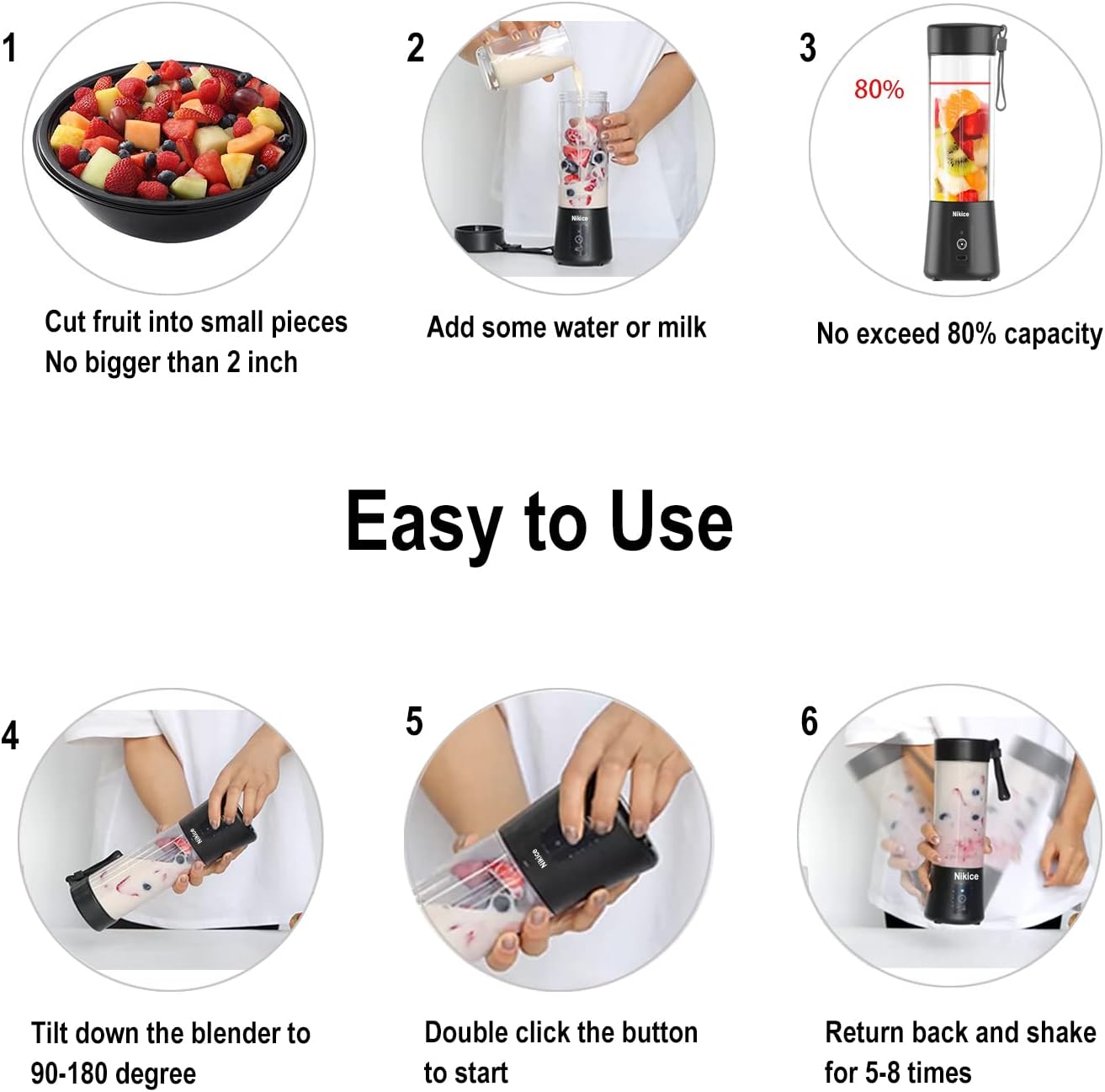 Licuadora portátil, tamaño personal, licuadora exprimidora, recargable por USB para batidos y batidos (negro)