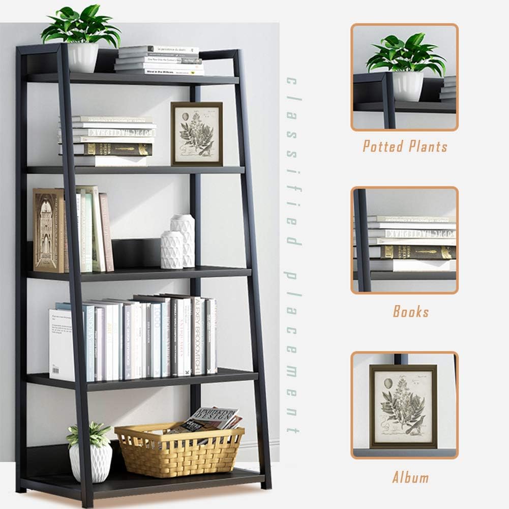 IOTXY Estantería abierta de 5 niveles, soporte de exhibición de acero y madera, estantería de pie de 19.7 in de ancho, color negro
