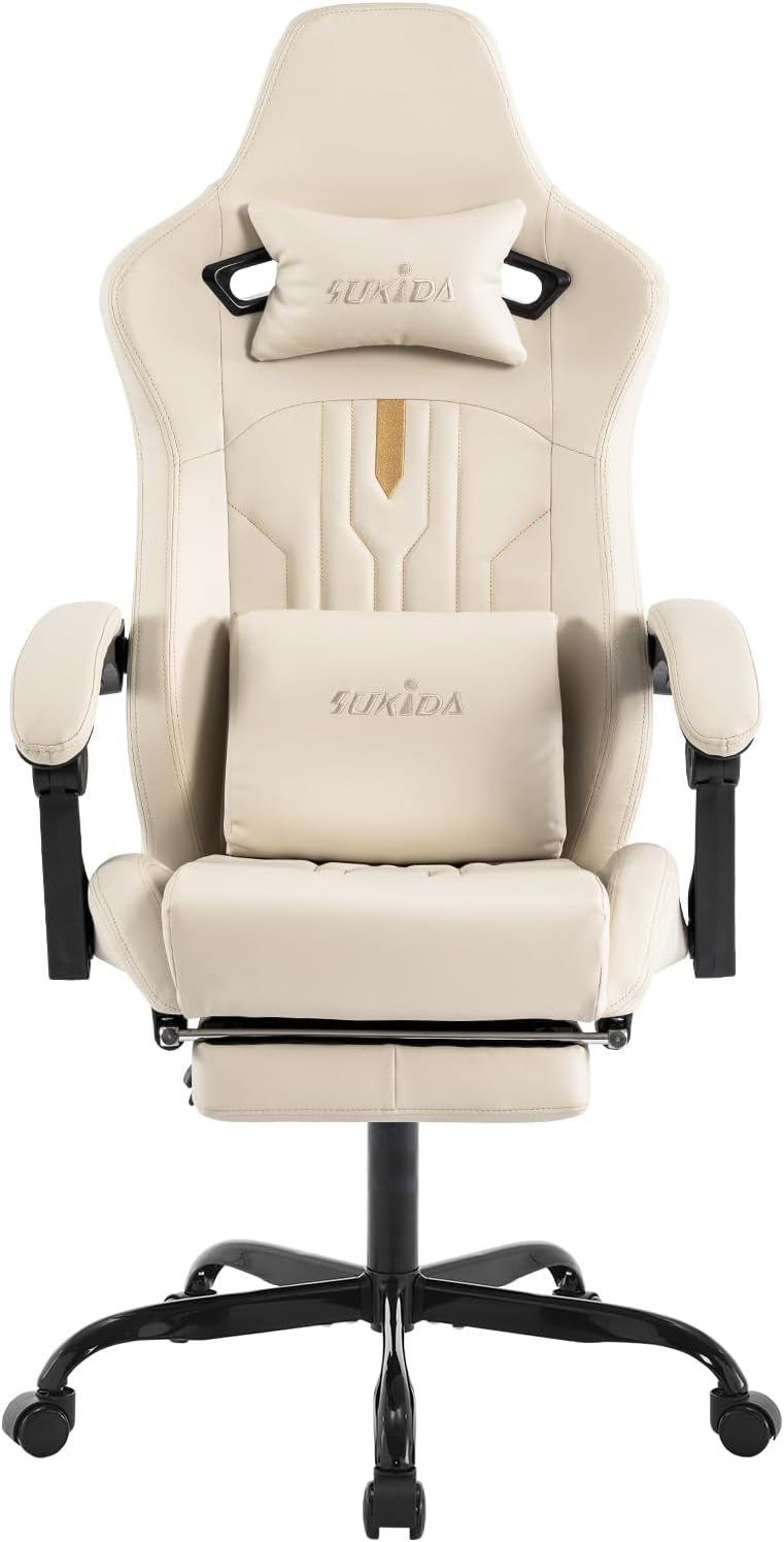 Silla de juegos con reposapiés, silla ergonómica para computadora, cojín lumbar de masaje, silla de videojuegos de carreras, silla reclinable