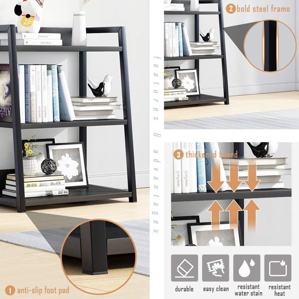 IOTXY Estantería abierta de 5 niveles, soporte de exhibición de acero y madera, estantería de pie de 19.7 in de ancho, color negro