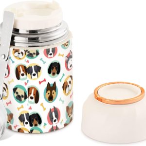 Lindo tarro de comida de hueso de perro con cuchara de acero inoxidable aislado al vacío, recipiente de alimentos de 17 onzas para adultos Lindo tarro de comida de hueso de perro con cuchara de acero inoxidable aislado al vacío, recipiente de alimentos de 17 onzas para adultos