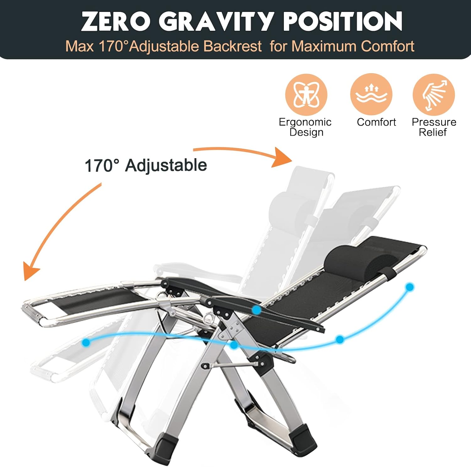 MOPHOTO Silla Zero Gravity, silla de descanso acolchada para exteriores con mesa auxiliar, silla reclinable de gravedad cero, silla reclinable para