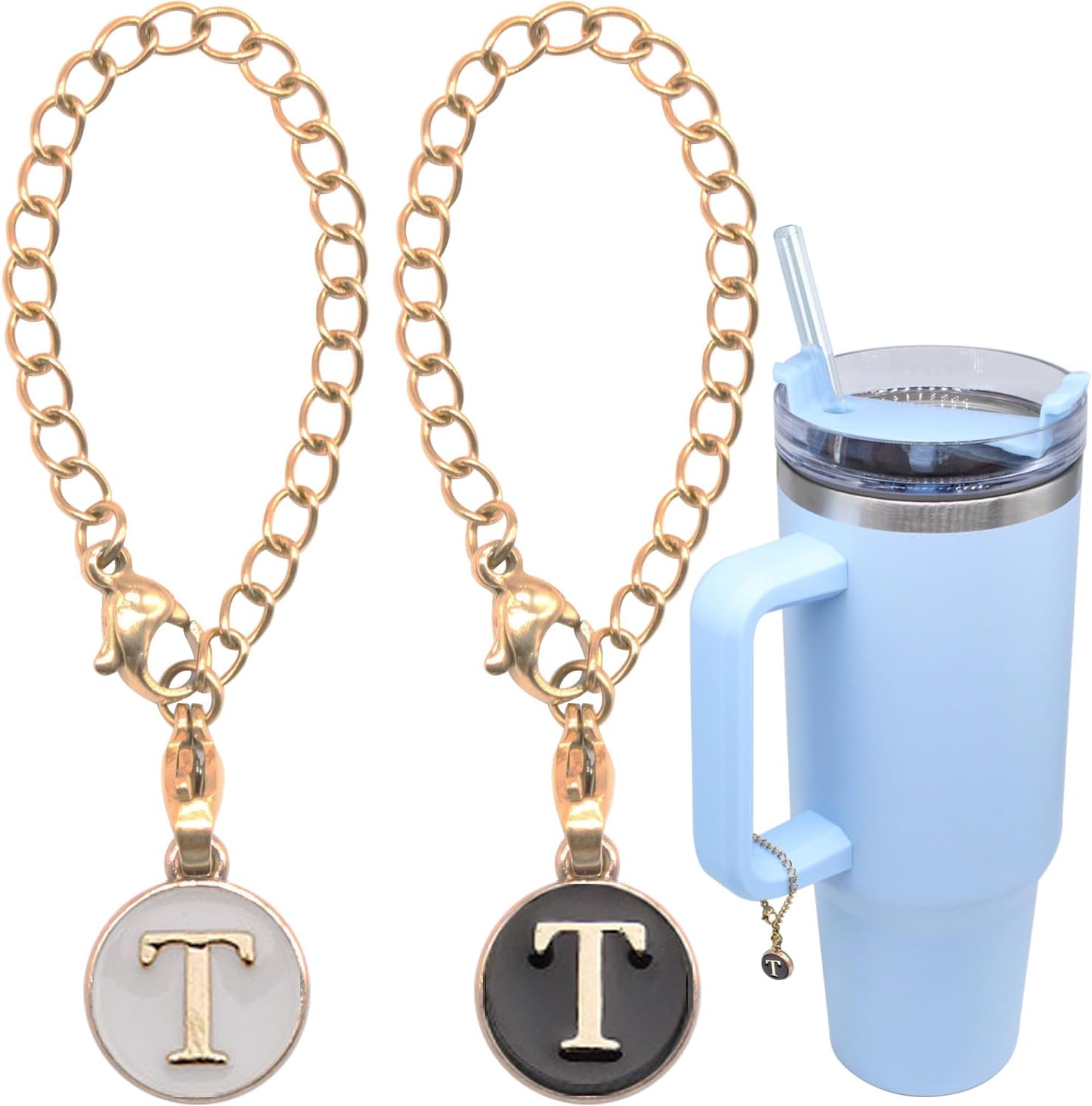 AnnabelZ Accesorios de letras para taza Stanley, 2 dijes de letras iniciales de identificación personalizados para vaso Stanley