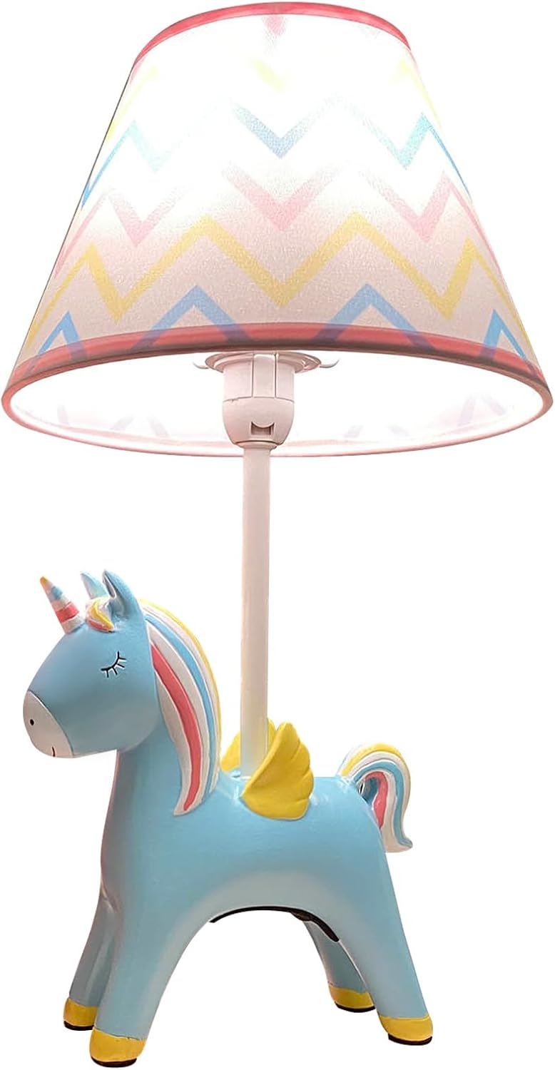 Lámpara de mesa, adorable lámpara de escritorio para niños, estilo unicornio de 13 pulgadas, lámpara de noche azul, ideal para decoración de