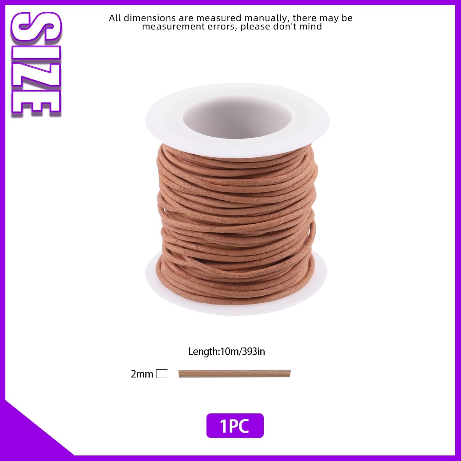 Swpeet 1 rollo de cuerda de cuero de color natural de 0.079 in x 11 yardas, cuerda de cuero de vaca redonda para manualidades, cuerda de cuero crudo
