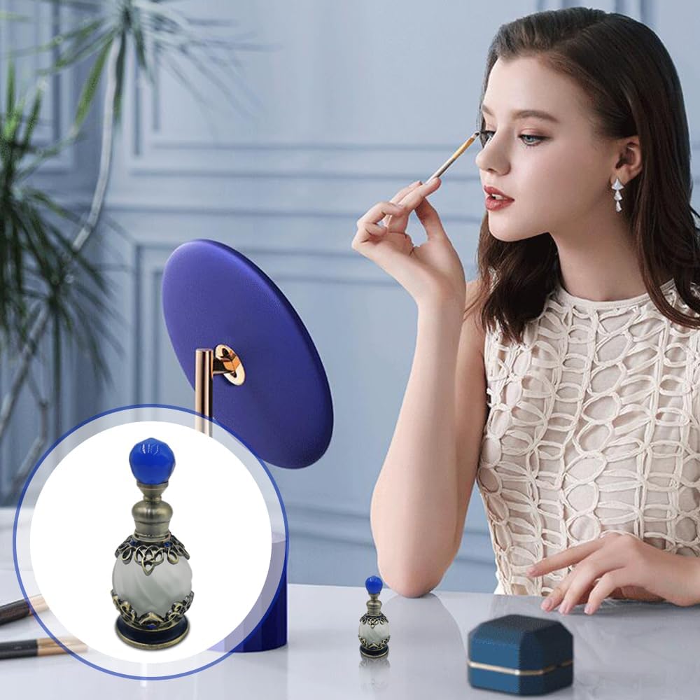 15ml Blue Glass Decorative Perfume Bottles Vintage Jeweled Empty Perfume Bottles Crystal Perfume Vial Refillable Perfume Bottle for Women Girls