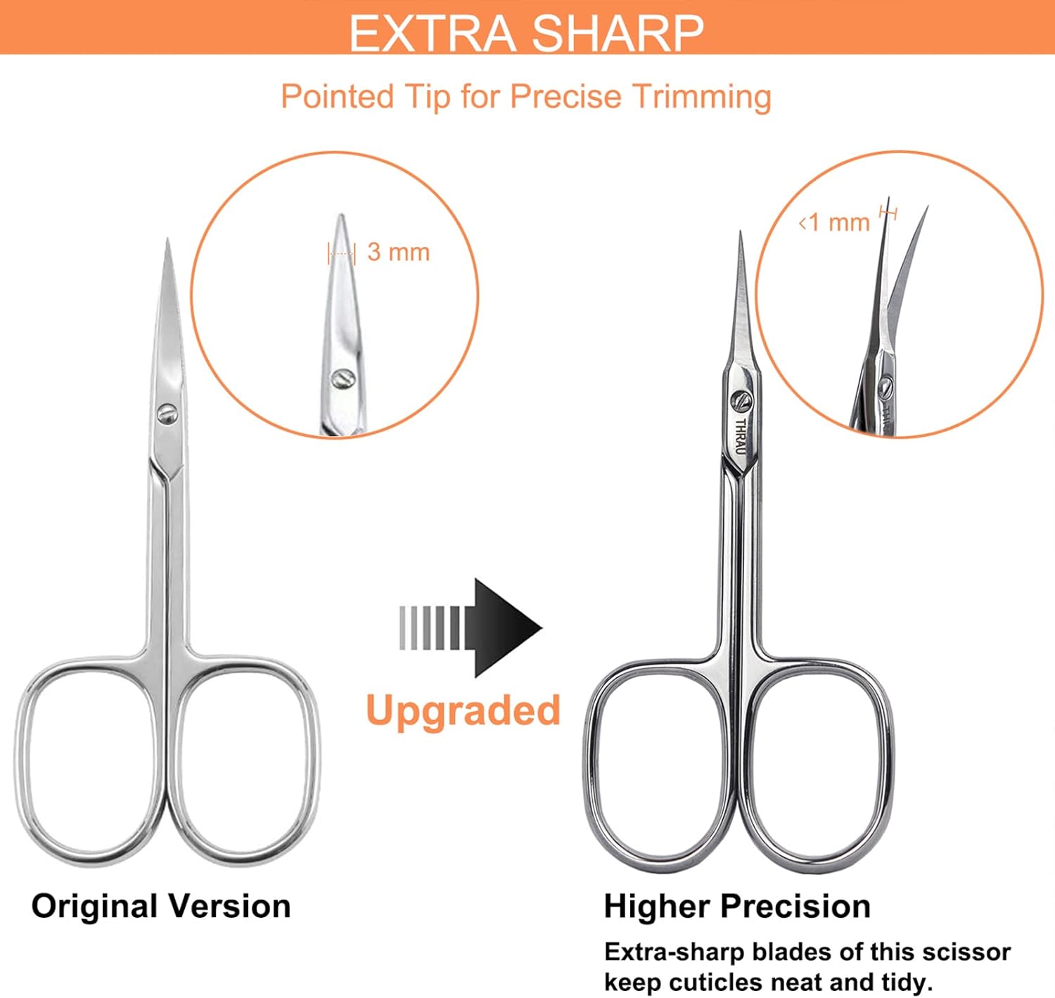 Tijeras de cutícula extrafinas para mujeres y hombres, acero inoxidable profesional con punta puntiaguda precisa, cuchillas de aseo, manicura,