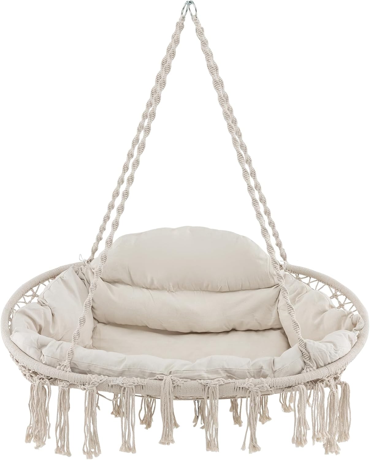Giantex Hammock Chair, Macrame Hanging Chair with Removable Cushion, Romantic Tassels, Outdoor Indoor Rope Chair for Relax in Bedroom, Porch,