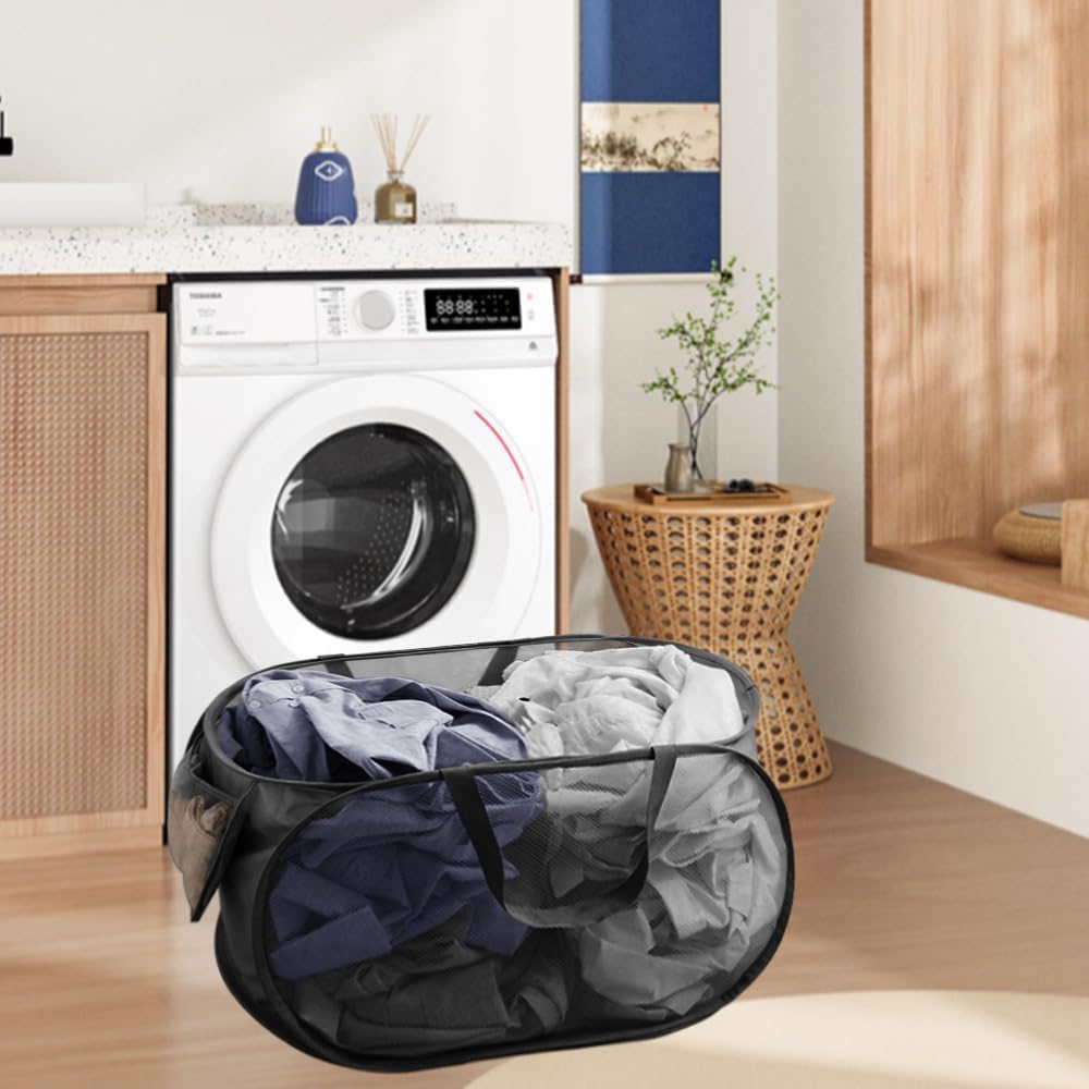 Cesta plegable para la ropa sucia, cesta de malla con asas fuertes, contenedor de almacenamiento horizontal para el hogar, dormitorios,