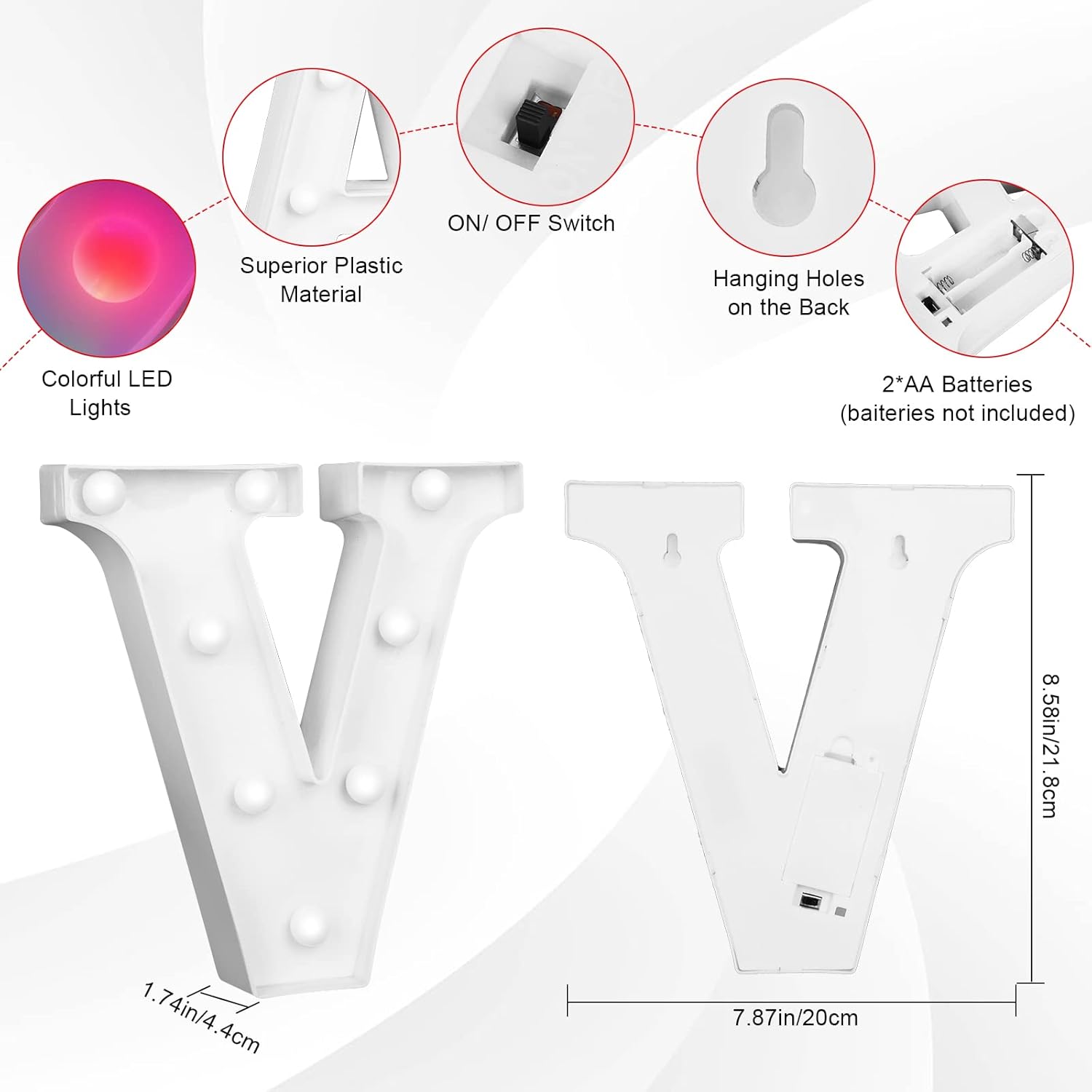 Luces LED de letras coloridas, 16 colores cambiantes, luces LED de marquesina, luces nocturnas regulables para bodas, cumpleaños, vacaciones,