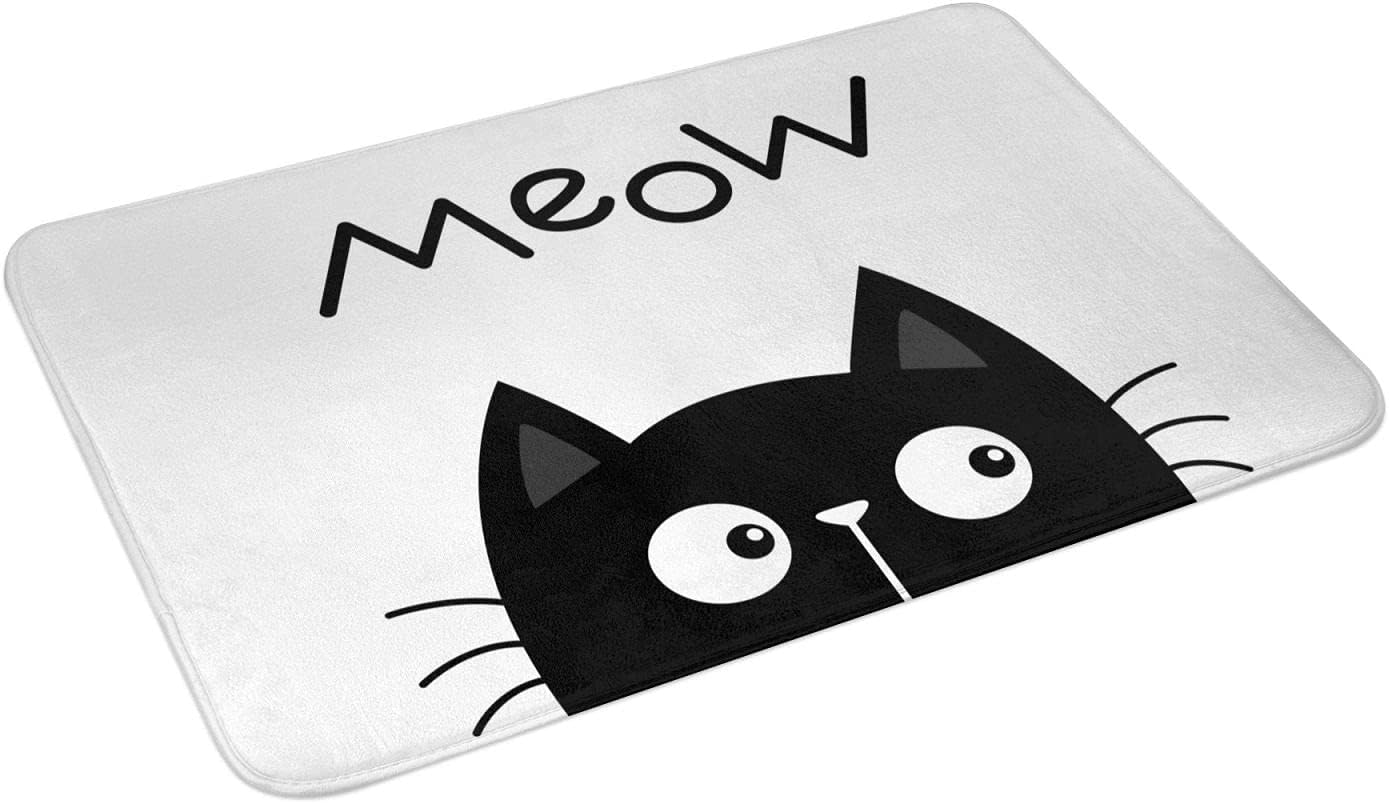 DADABULIU Alfombra de baño para baño, gatos, color blanco y negro, tapete de espuma viscoelástica, antideslizante, para el suelo, alfombra pequeña,