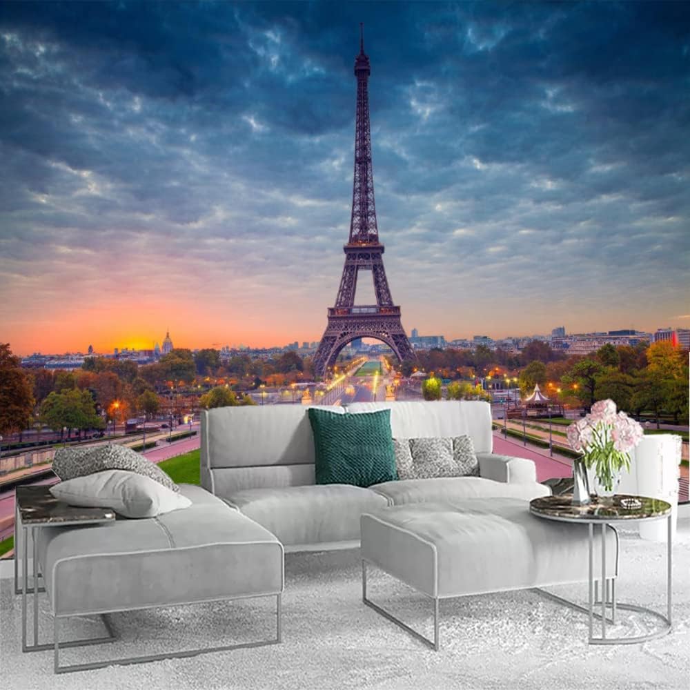 Murales de pared 3D de paisaje de la ciudad de París, Francia, Torre Eiffel, paisaje, panorama, decoración de pared para sala de estar, restaurante,