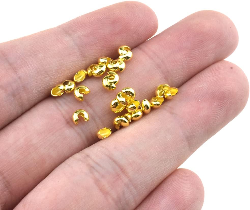 200 cuentas de crimpado de 0.12 pulgadas (0.118 in) de cobre dorado medio redondo, material de cuentas de crimpado abierto para fabricación de joyas