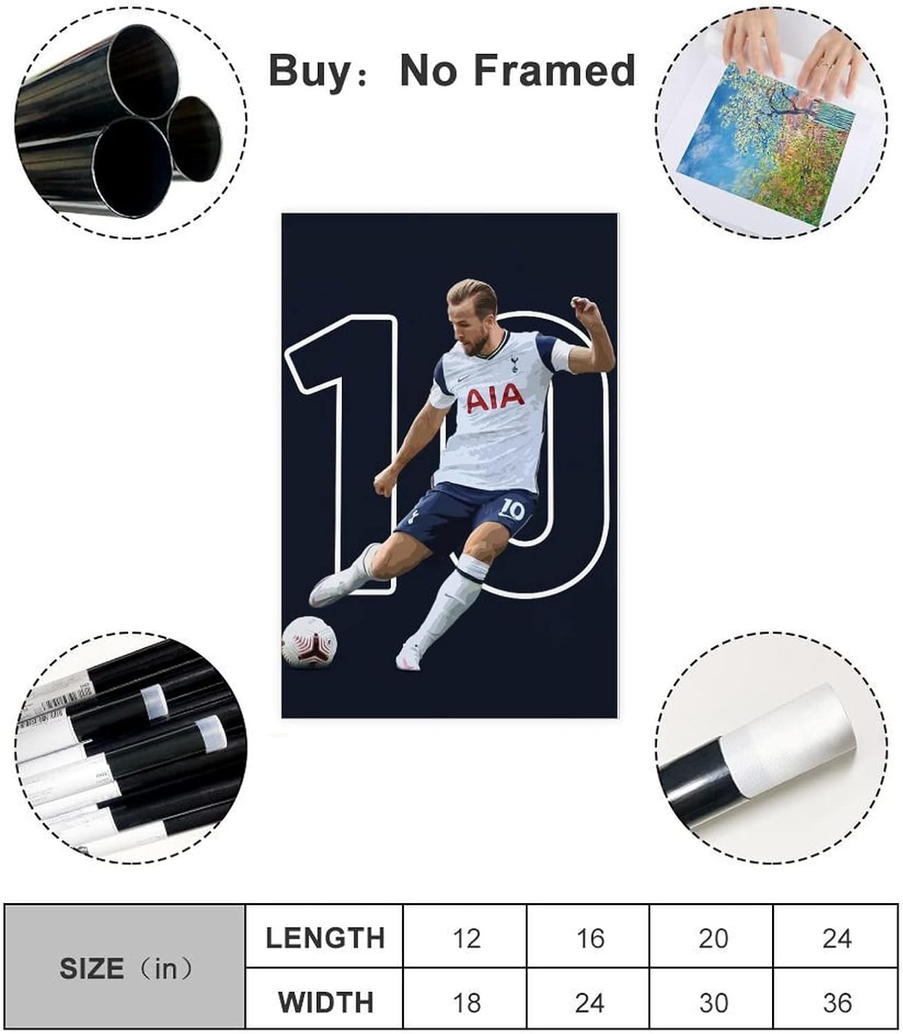 Póster de jugador de fútbol impreso para paredes, pósteres de fútbol, lienzo para decoración del hogar, estilo sin marco, 12 x 18 pulgadas (11.8 x