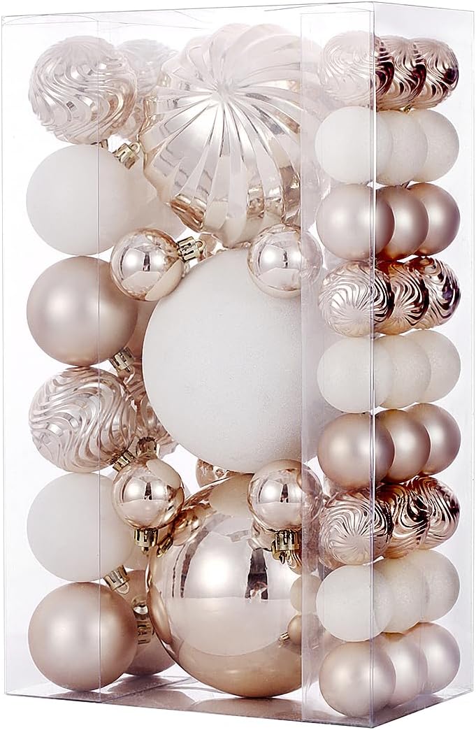 Adornos de bola de Navidad para decoraciones de Navidad, 50 piezas extra grandes para árbol de Navidad, adornos inastillables, champán (combo de 5