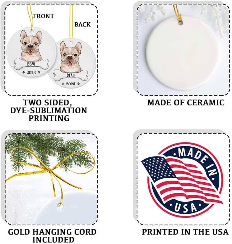 TheUnifury – Adornos personalizados para perro Bulldog francés para árbol de Navidad, regalos de bulldog francés para amantes del bulldog francés,