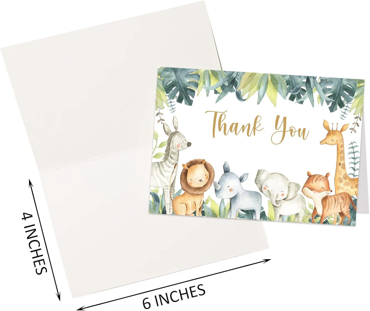 Buerhanerry 50 tarjetas de agradecimiento de safari, 4 x 6 pulgadas, tarjetas de agradecimiento de animales de la selva para baby shower, notas de