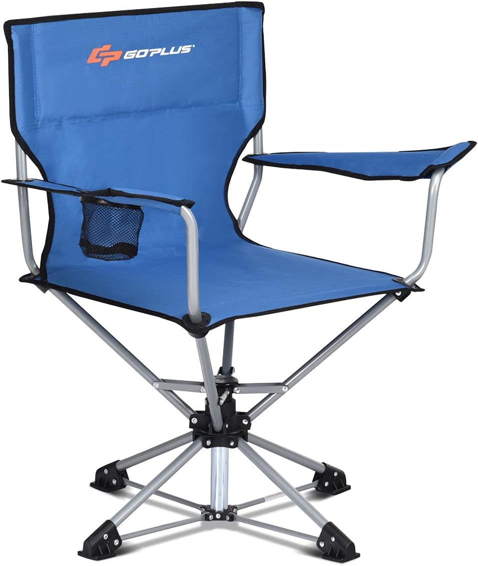 COSTWAY Silla de camping giratoria portátil plegable rotación libre de 360  para pesca de picnic