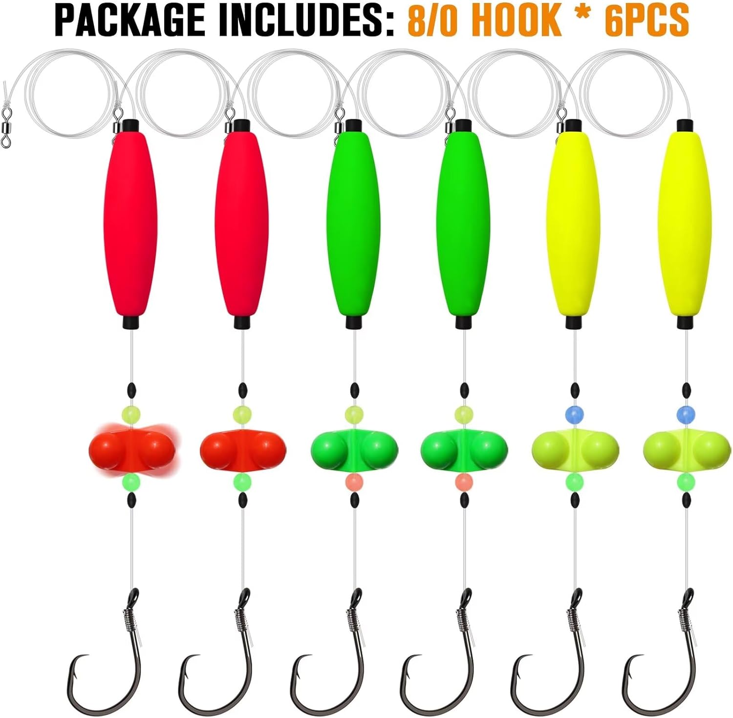 Dovesun Plataformas de pesca para bagre, 6 piezas de aparejos de pesca para gato, aparejo Santee Rig 50 60 70 80 ganchos circulares para flotadores