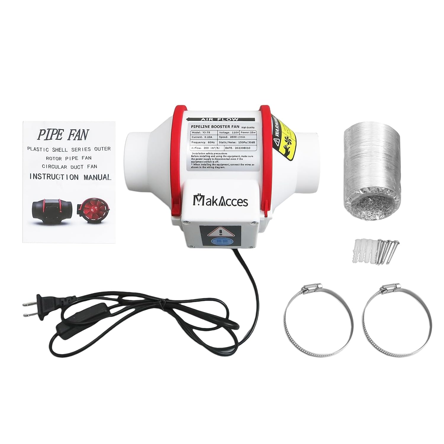 Potente ventilador de conducto de 3 pulgadas con tubo de 1.5M, motor de cobre, flujo de aire mejorado, bajo nivel de ruido para extracción eficiente