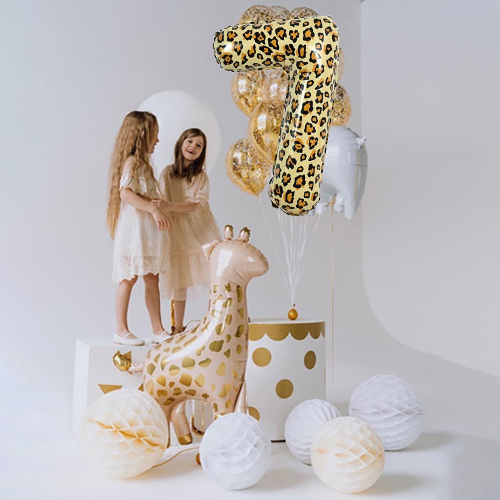 TONIFUL Globo grande de leopardo de 32 pulgadas con el número 7 de guepardo digital de siete globos de animales con temática de safari para fiestas