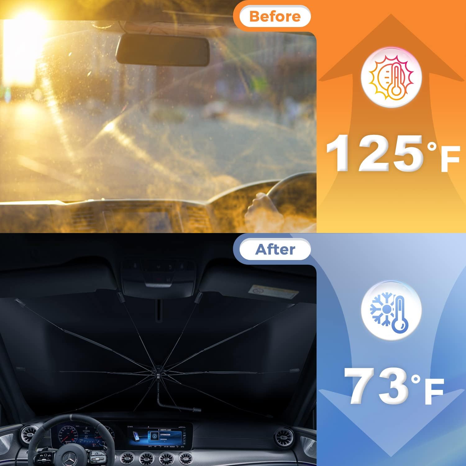 Parasol para parabrisas de automóvil, plegable, rotación de 360, flexible, bloquea el calor, parasol para parabrisas de automóvil, SUV, mantiene el