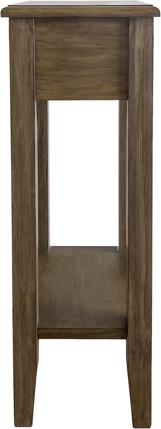 Mesa auxiliar estrecha pequeña con cajón y estante de madera sólida para sofá, mesa auxiliar delgada para mesita de noche para espacios pequeños,