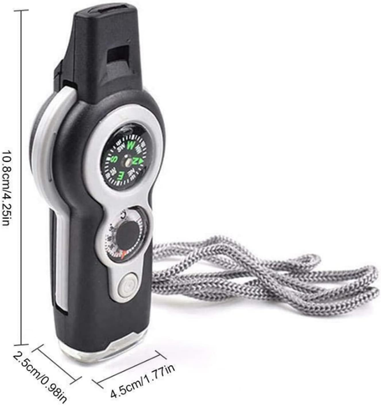 Brújula multifunción 7 en 1, para supervivencia al aire libre, termómetro de brújula con espejo LED, multiherramienta para camping, senderismo,