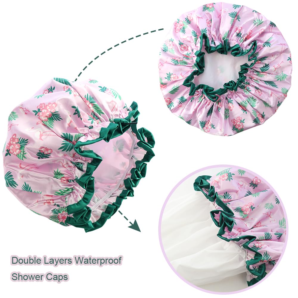 NAIHOD Gorro de ducha de 3 piezas, gorro de ducha reutilizable impermeable, doble capa impermeable, gorro de ducha suave y cómodo con forro de EVA,