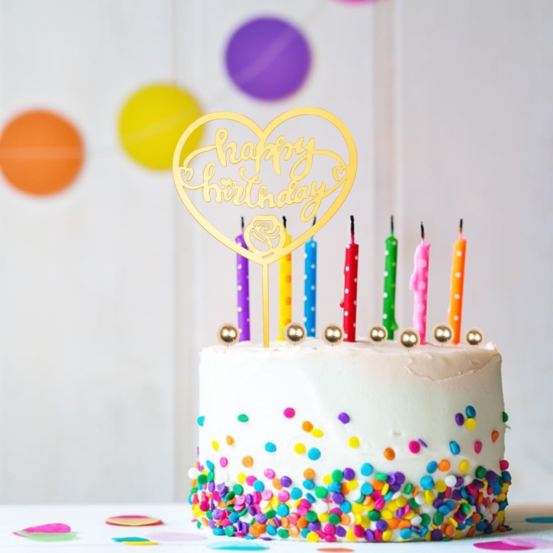 ELANE 6 adornos acrílicos para tartas de cumpleaños para mujeres con 30 adornos de bolas, letrero de feliz cumpleaños para tartas, decoración de
