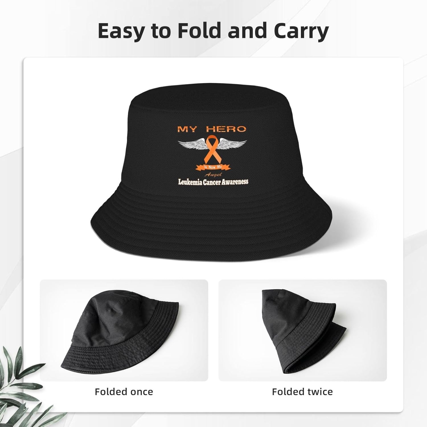 My Hero is Now My Angel – Sombrero de pescador para concientización sobre el cáncer de leucemia de doble tejido para mujereshombres, sombrero de