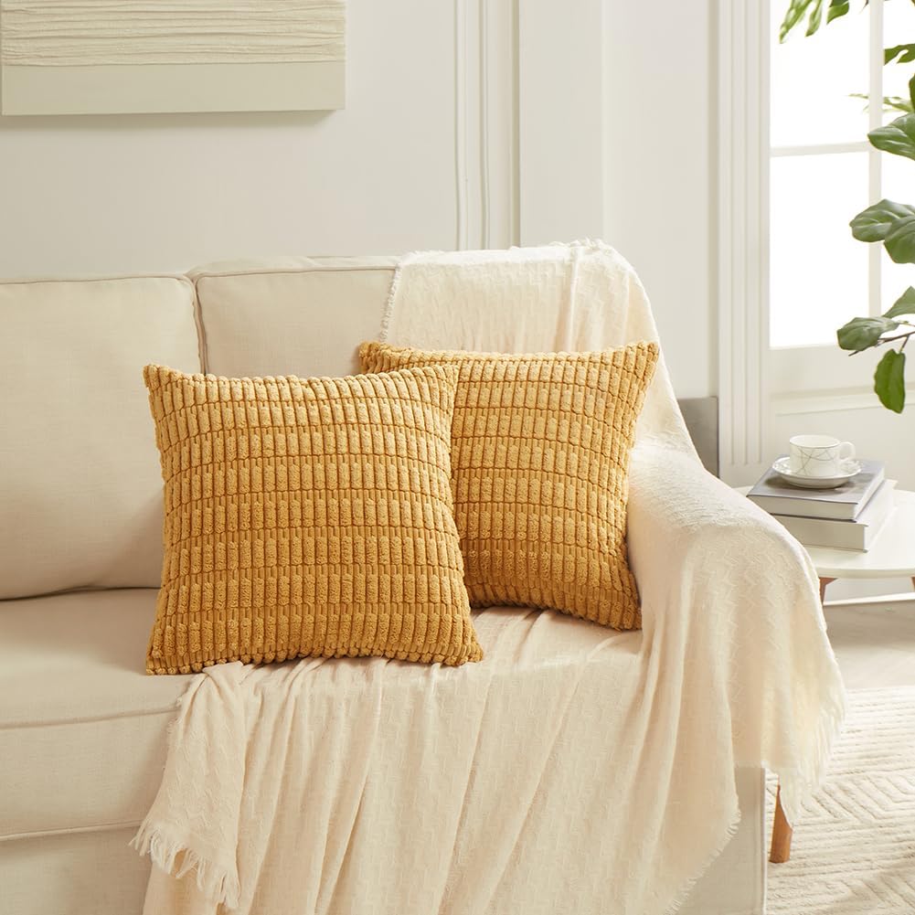Fancy Homi Fundas de almohada decorativas de color amarillo mostaza de 18 x 18 pulgadas para sala de estar, sofá y cama, funda de cojín cuadrada de