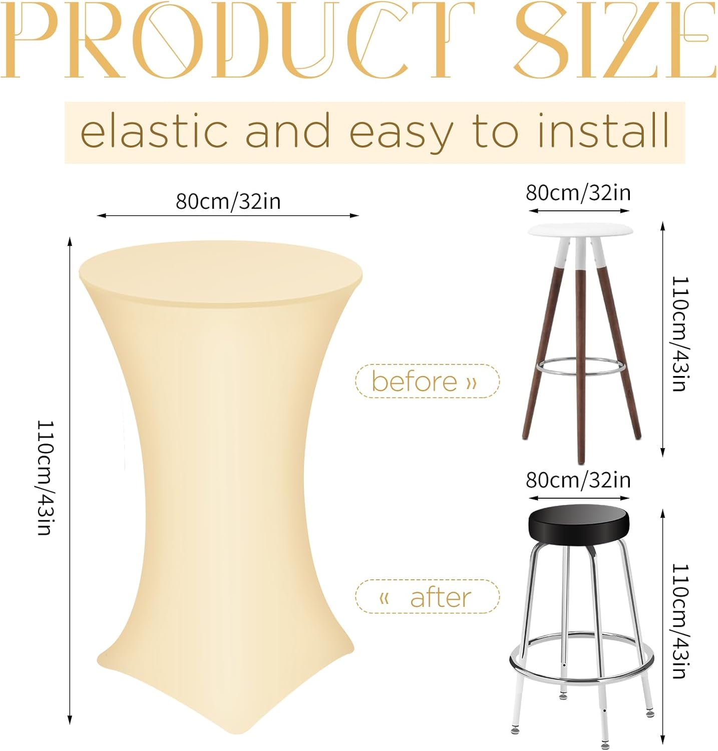 Paquete de 8 manteles cuadrados elásticos de elastano de 32 x 43 pulgadas, para cóctel, redondos, de elastano, para mesa superior alta ajustable