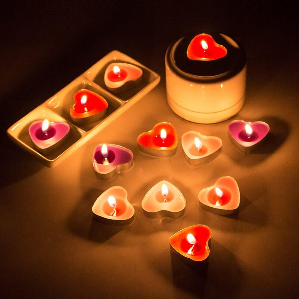 50 velas en forma de corazón, velas rojas sin humo para decoración de cumpleaños, propuestas, bodas, fiestas, día de San Valentín y velas de té de