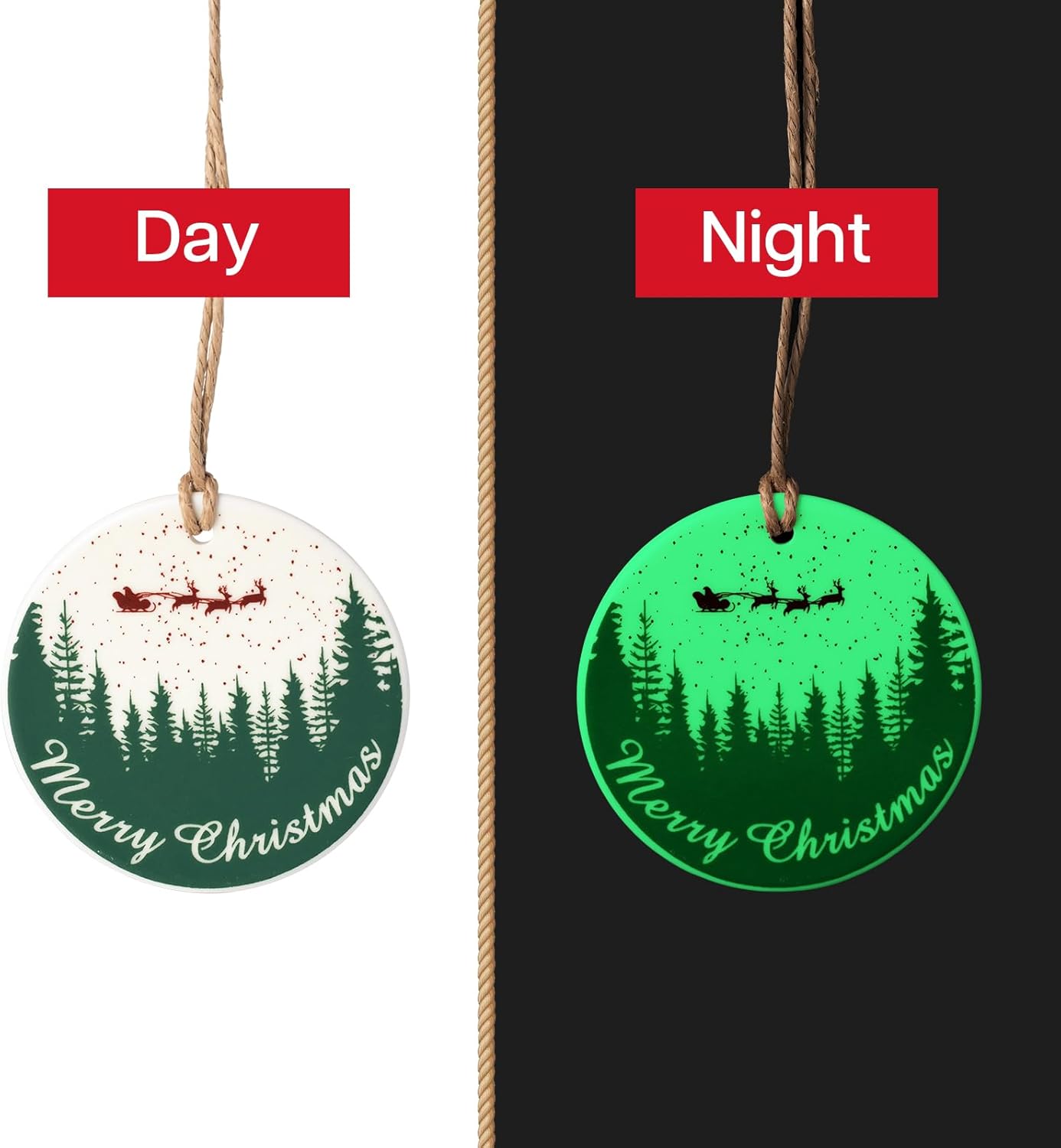 Adorno de Navidad brillante para árbol de Navidad, ciervo, regalo de boda, regalo de pareja, pareja de recién casados, redondo (blanco y verde)
