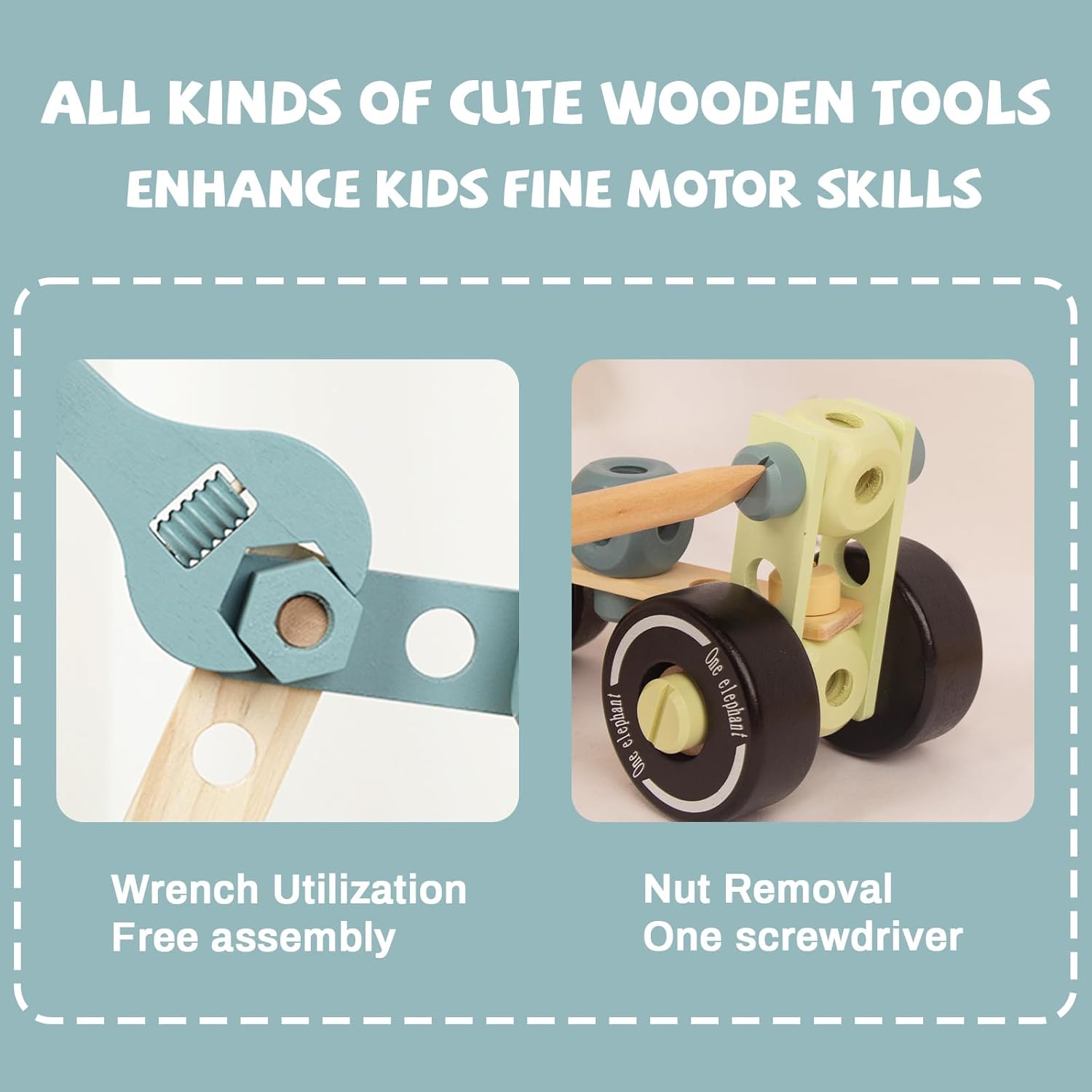 WoodenEdu Juego de herramientas para niños, juguetes Montessori de madera para niños y niñas de 3, 4 y 5 años, kits de herramientas de madera para